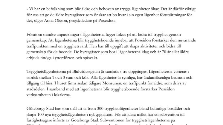 Poseidon skapar 45 trygghetslägenheter på Blidvädersgatan