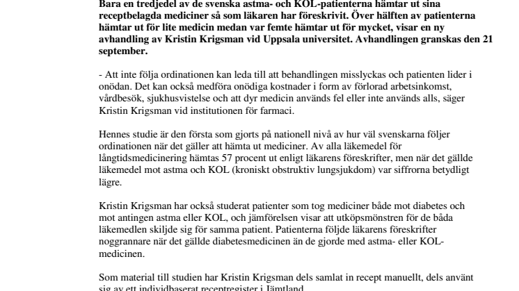 Svenska astma- och KOL-patienter följer inte läkarens ordination