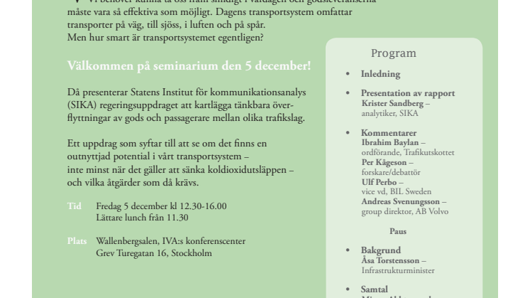 Program Seminarium "Dagens transportsystem - hur smart är det?"