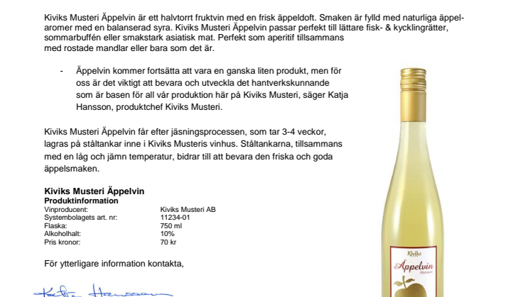 Kiviks Musteri lanserar Äppelvin i Systembolagets fasta sortiment