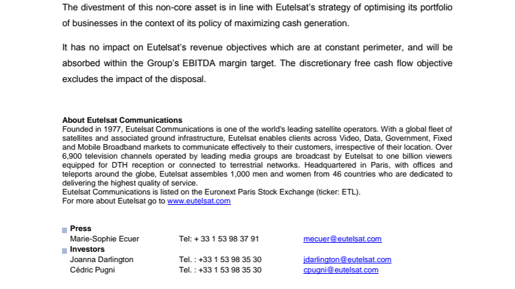 Disposal of Eutelsat’s interest in EUTELSAT 25B satellite
