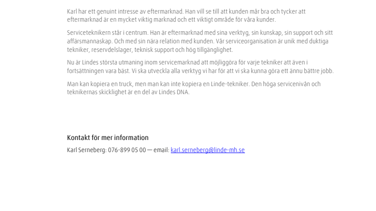 Nu är Lindes Servicemarknadschef på plats