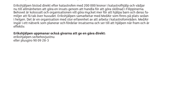 Erikshjälpenbutiker skänker dagskassor till Filippinerna