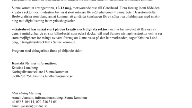 Samarbete mellan Sunne och Gateshead öppnar väg in till den brittiska marknaden