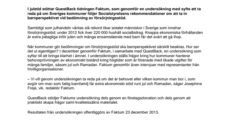 QuestBack stödjer Faktums undersökning kring försörjningsstöd