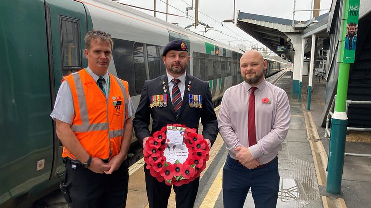 Iraq veteran Dean Griffin with London Northwestern Railway staff members Edd Morris (left) and Daniel Dalmonego (right).