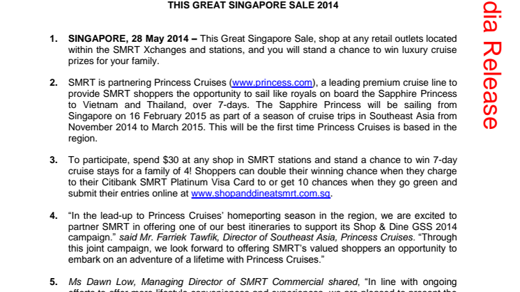 WIN LUXURIOUS PRINCESS CRUISES HOLIDAYS! SAIL LIKE ROYALS TO VIETNAM AND THAILAND WITH SMRT THIS GREAT SINGAPORE SALE 2014