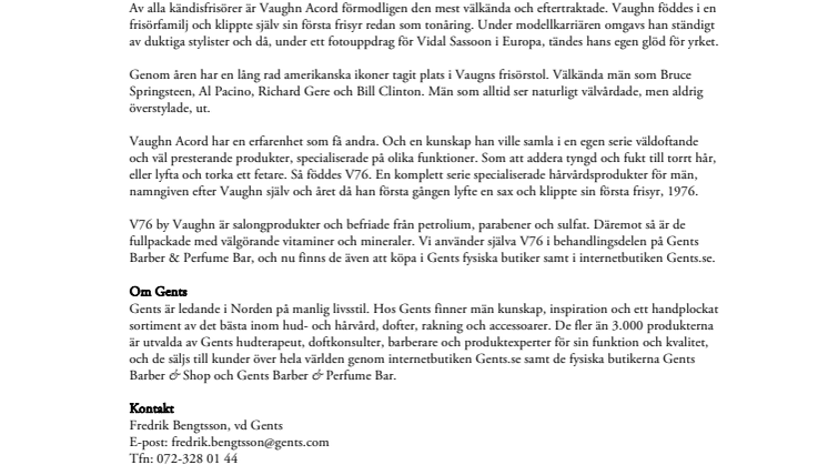 V76 by Vaughn kommer till Gents