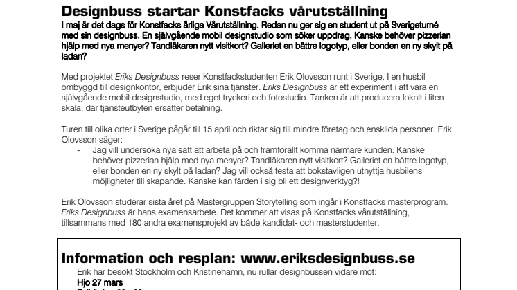 Designbuss startar Konstfacks vårutställning 