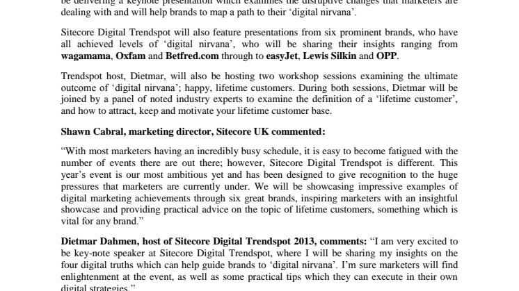 Brands Invited To Reach Their ‘Digital Nirvana’ At Sitecore Digital Trendspot 2013