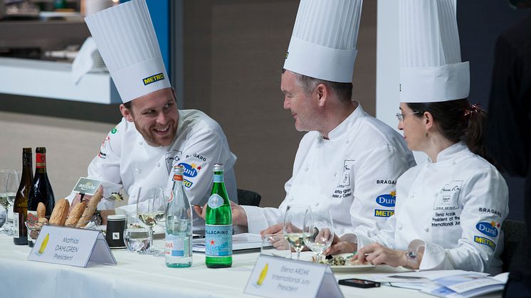 Juryledningen för Bocuse d'Or Europe Björn Franzén, Elena Arzak och Mathias Dahlgren