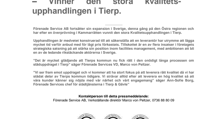 Förenade Service AB vinner den stora kvalitetsupphandlingen i Tierp.