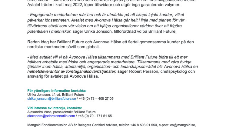 Brilliant Future AB (Publ)_Brilliant Future AB och Avonova Hälsa AB sluter ramavtal_pressmeddelande.pdf