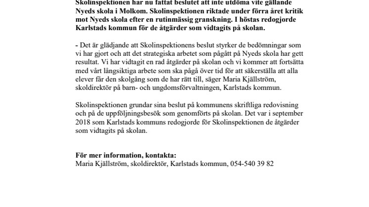 Inget vite gällande Nyeds skola i Molkom
