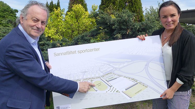 Per-Samuel Nisser (M) och Linda Larsson (S) presenterar de nya arenaplanerna i Karlstad.