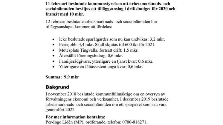 Förändringar i arbetsmarknads- och socialnämndens sparpaket