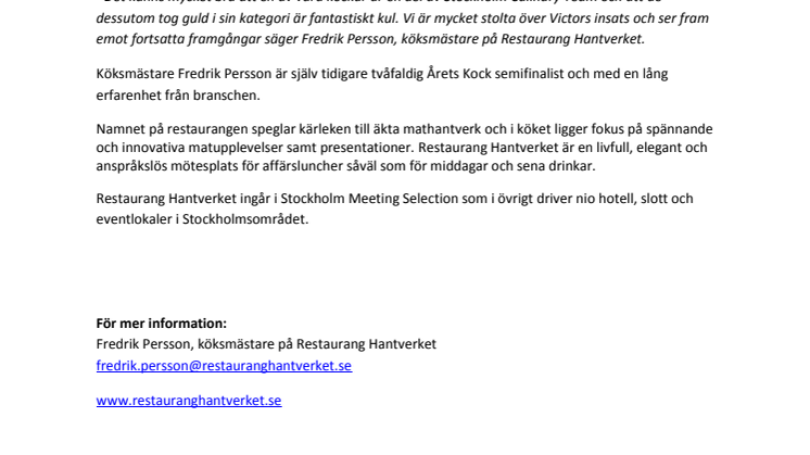 Hantverkets Victor Magdeburg och Stockholm Culinary team är världens bästa regionala kocklag