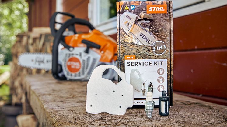 STIHL Service Kit inneholder luftfilter, tennplugg og drivstoffilter for det spesifikke verktøyet – alle viktige deler for godt og løpende vedlikehold.