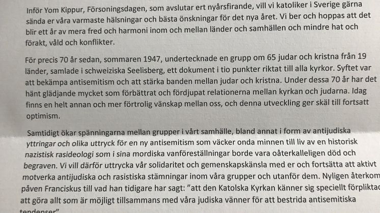 Brev från Anders Kardinal Arborelius ocd