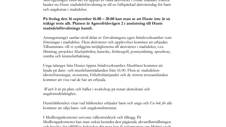 Har du tråkigt i Husie? Välkommen då till Husiedagen!
