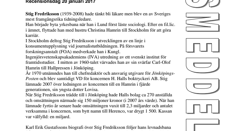 Ny bok: På Stigs tid - familjen Hamrin & Jönköpings-Posten 1970-2007 av Karl Erik Gustafsson