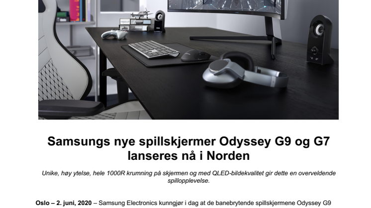 Samsungs nye spillskjermer Odyssey G9 og G7 lanseres nå i Norden