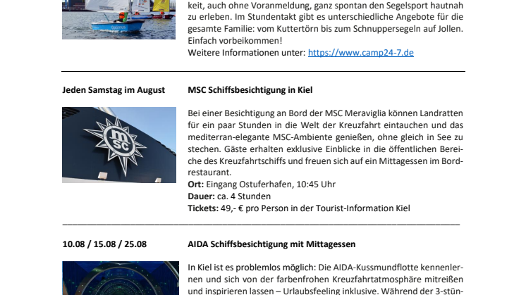 Termine im August über die Tourist-Information Kiel 