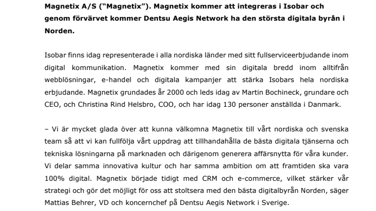 Dentsu Aegis Network gör sitt största förvärv i Norden hittills