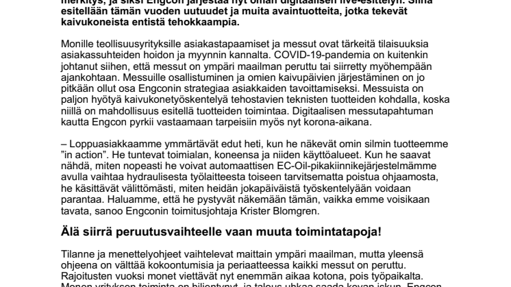 Engcon järjestää koronatilanteen vuoksi digitaalisen live-esittelyn – se lähetetään suorana Strömsundista Ruotsista kaikkialle maailmaan