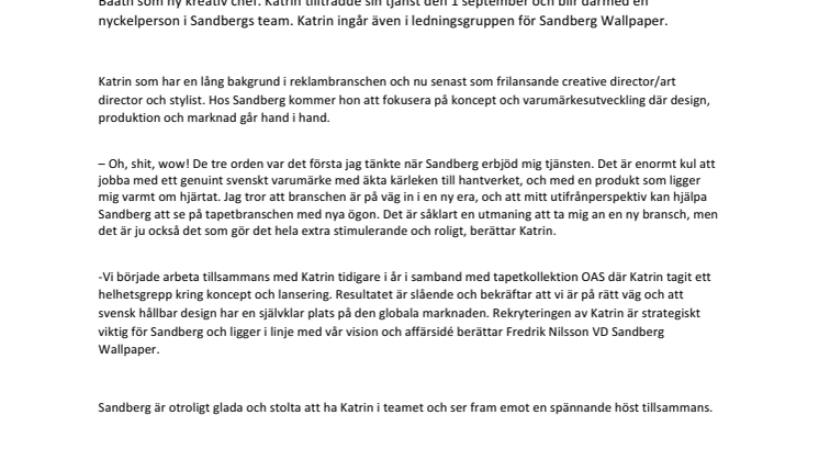 Sandberg Wallpaper rekryterar ny kreativ chef