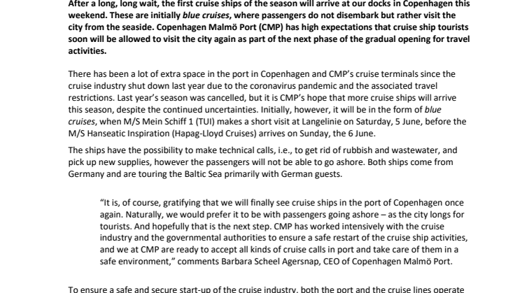 The first cruise ships of the year call the port in Copenhagen