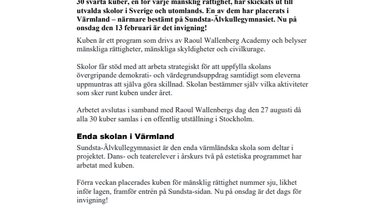 Pressinbjudan - Invigning av kuben för mänskliga rättigheter