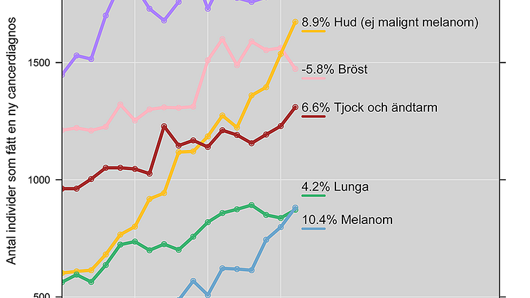 Antal individer som fått en ny cancerdiagnos under 2016