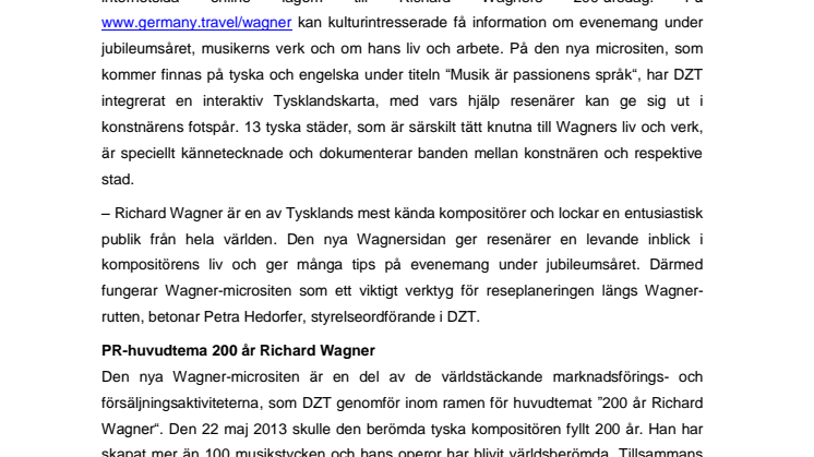 DZT presenterar ny microsite till Wagnerjubiléet