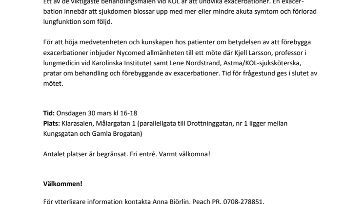 Journalistinbjudan till patientmöte om KOL och exacerbationer
