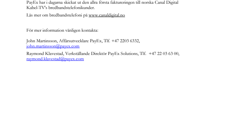 PayEx samarbetar med Canal Digital 