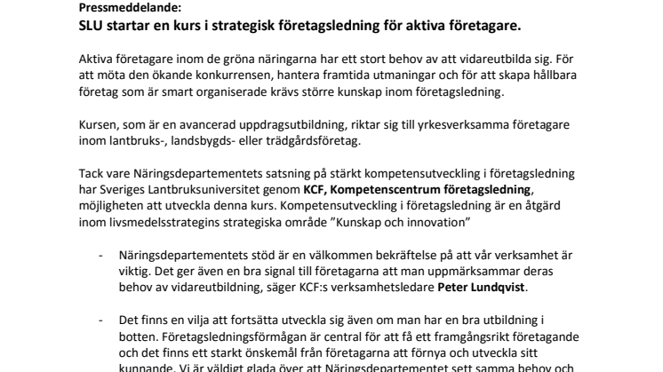 SLU startar kurs i strategisk företagsledning för aktiva företagare.