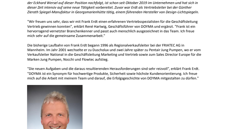 DOYMA-Pressemitteilung: Frank Erdt wechselt in die DOYMA-Geschäftsleitung