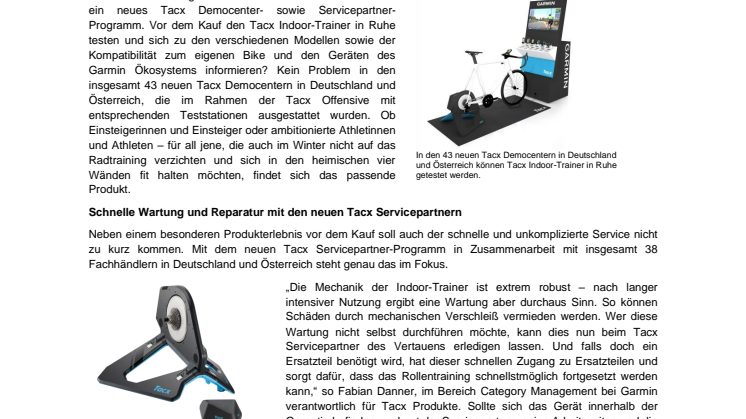 PM Garmin Tacx Democenter und Servicepartner Programm