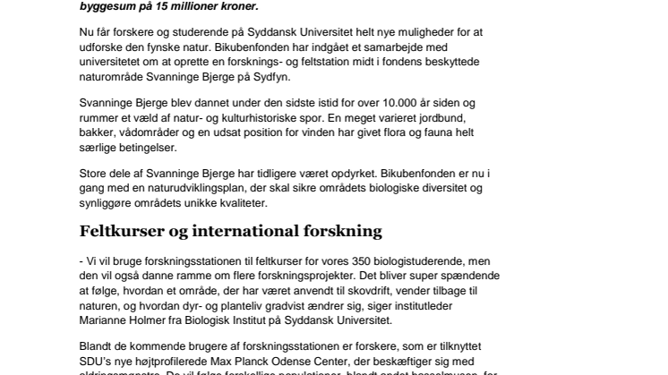 Bikubenfonden bygger forsknings- og feltstation til SDU 