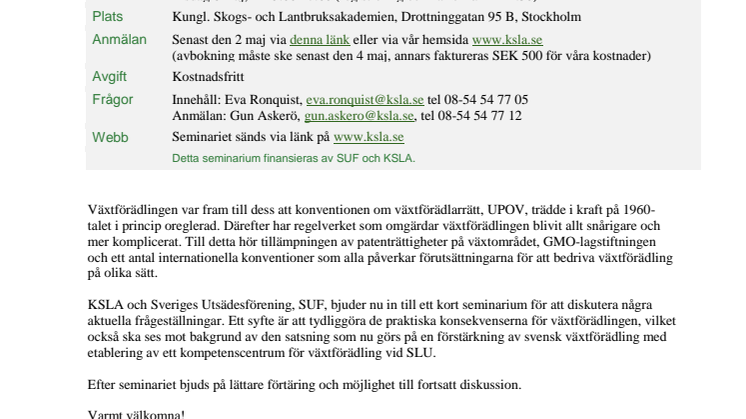 Seminarium 8 maj: Regelverket kring växtförädlingen