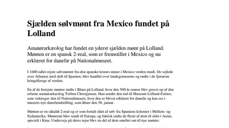 Sjælden sølvmønt fra Mexico fundet på Lolland