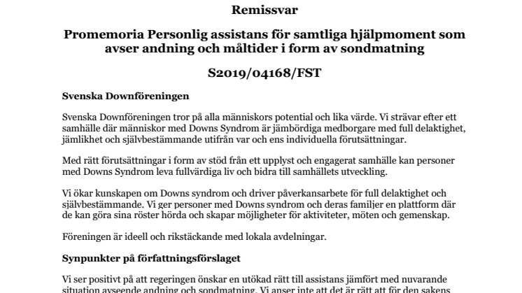 Remissvar på lagförslag om ändringar i LSS