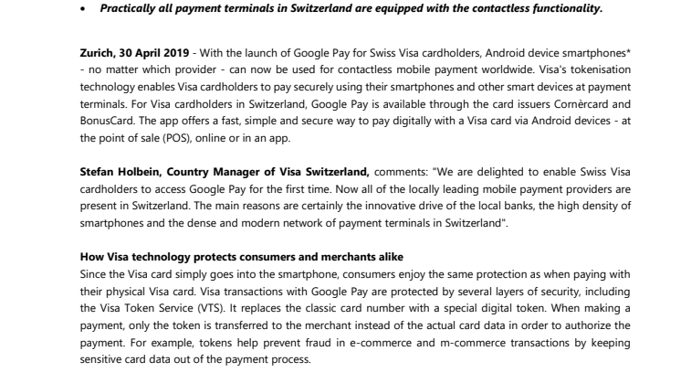 Google Pay now available for Swiss Visa cardholders