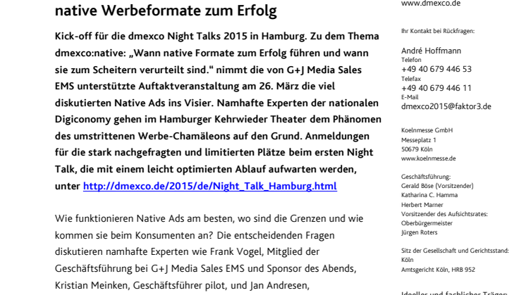 Bei den dmexco Night Talks in Hamburg führen native Werbeformate zum Erfolg