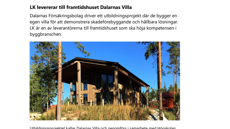 LK levererar till framtidshuset Dalarnas Villa