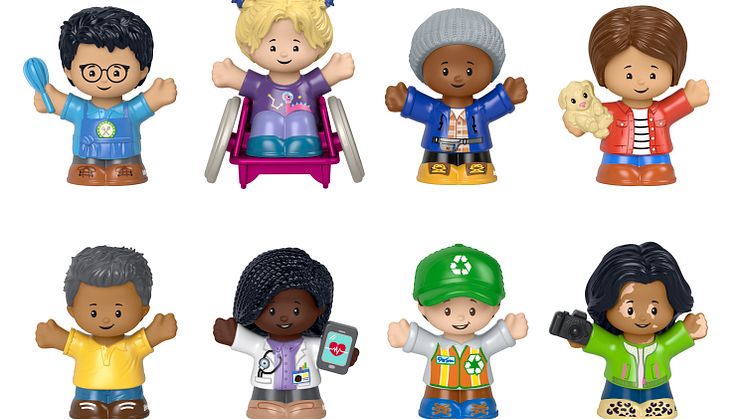 Das Little People inklusiv-bunte Figurenset repräsentiert verschiedene Ethnien, Berufe, Geschlechter, Alter, Fähigkeiten, gesundheitliche Befindlichkeiten sowie Frisuren und Farben.
