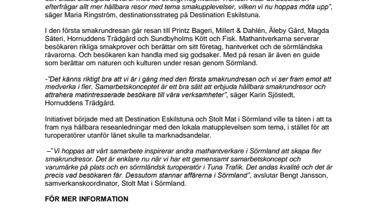 Destination Eskilstuna lanserar - THE PROUD TASTING TOUR - en smakupplevelse i Sörmland