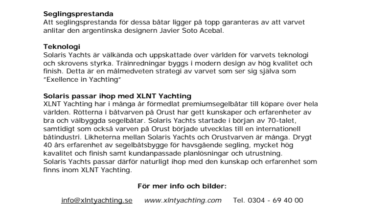 XLNT Yachting in Henan on Orust is new general agent in Sweden for Italian Solaris Yachts