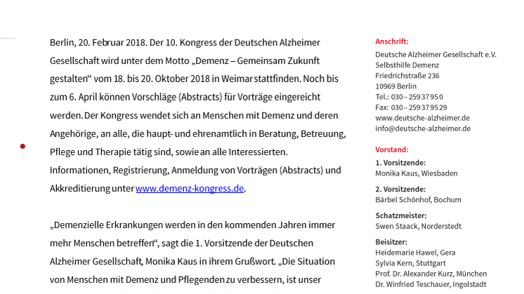 10. Kongress der DAlzG in Weimar: Call for Papers zum Thema „Demenz - Gemeinsam Zukunft gestalten“